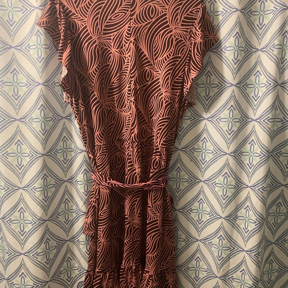 NWOT MICHAEL KORS Elegant Patterned Dress, Ruffles, Cap Sleeves w/Belt - Picture 5 of 10